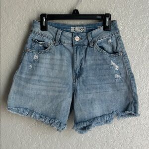 REWASH High Rise Distressed Denim Shorts Size 25 Light Wash Frayed Hem Festival